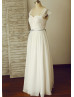 Cap Sleeves Ivory Lace Chiffon Corset Back Wedding Dress